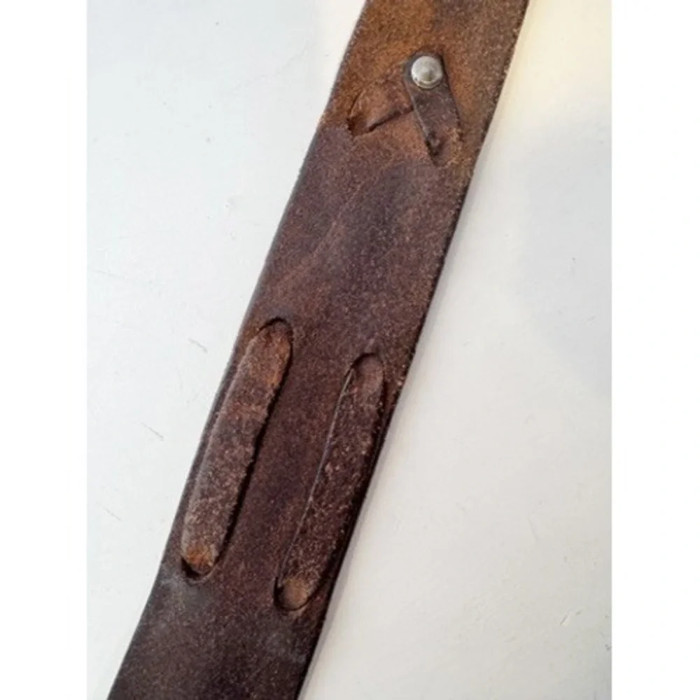 Vintage | Handmade Laced Leather Belt w/ Oversized Bronze Buckle, Pirate Rustic